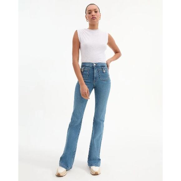 NWOT Veronica Beard Beverly Patch-Pocket Skinny-Flare Jean in Enough Said 26 - Picture 1 of 8
